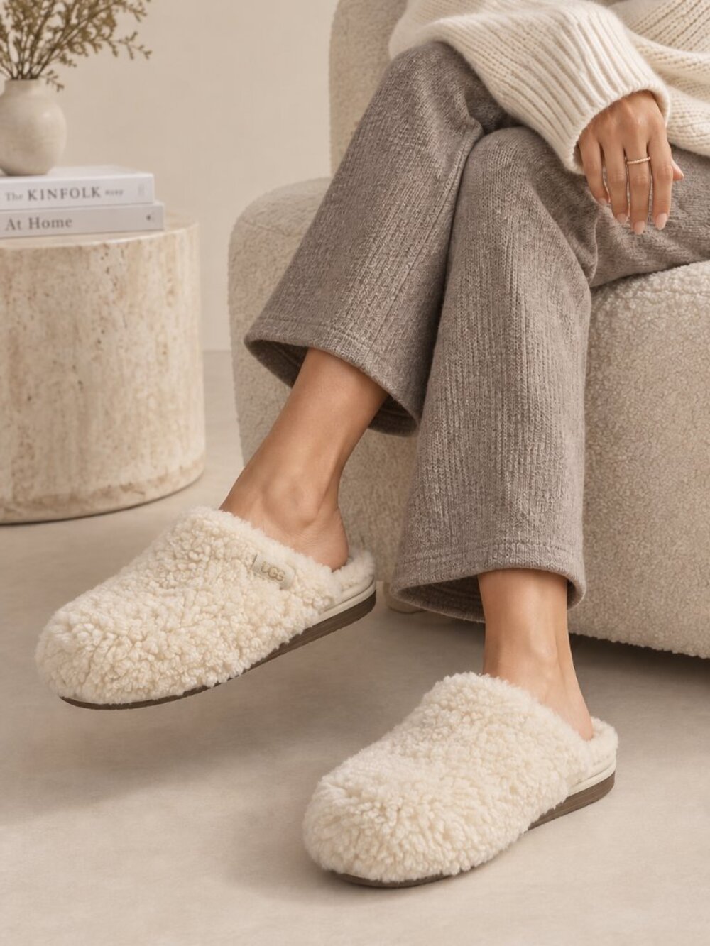 UGG Janaya Cozy Mule White Sheepskin Slip-On Flats Size 10